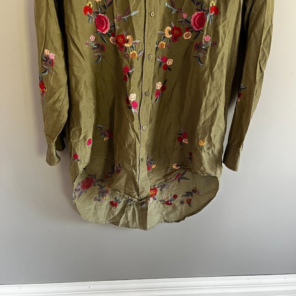 Zara floral embroidered button down shirt Green Size XS boho western festival - Picture 7 of 14